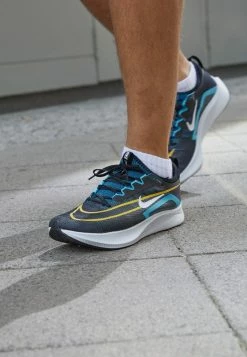 Nike Performance ZOOM FLY - Neutral Running Shoes - Black/white/chlorine Blue/vivid Sulfur/plum Fog