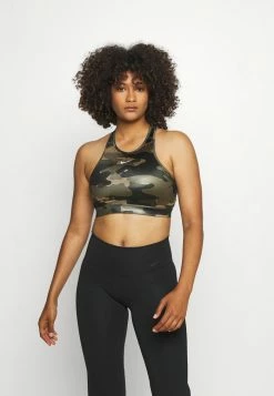 Nike Performance CAMO BRA - Medium Support Sports Bra - Medium Olive/black/white