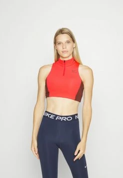 Nike Performance AIR MOCKZIP BRA - Medium Support Sports Bra - Light Crimson/oxen Brown