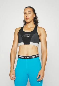 Nike Performance LOGO BRA - Medium Support Sports Bra - Black/dark Smoke Grey/light Iron Ore