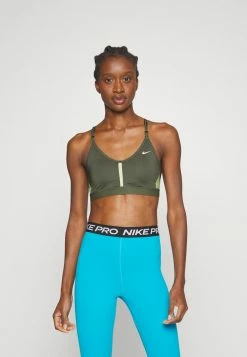 Nike Performance INDY V NECK BRA - Light Support Sports Bra - Cargo Khaki/alligator