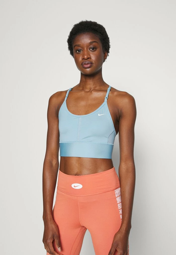 Nike Performance INDY BRA - Medium Support Sports Bra - Worn Blue/white 1 Nike Performance INDY BRA - Medium Support Sports Bra - Worn Blue/white