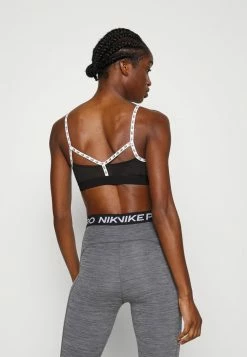 Nike Performance AIR INDY LOGO BRA - Light Support Sports Bra - Black/white -Nike Performance store 66f288cb57a047bc9ae38cd299fb6a49