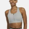 Nike Performance ZIP FRONT BRA - Medium Support Sports Bra - Particle Grey Heather Black