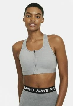 Nike Performance ZIP FRONT BRA - Medium Support Sports Bra - Particle Grey Heather Black