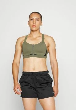Nike Performance ALPHA ZIP FRONT BRA - High Support Sports Bra - Medium Olive Black /treeline Black