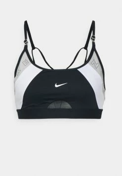 Nike Performance INDY LOGO BRA - Medium Support Sports Bra - Black/white/iron -Nike Performance store a0399b92096e416c802fb165ddc5547b