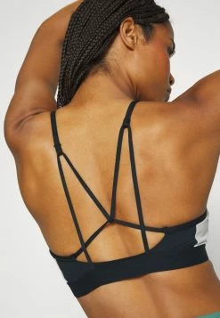 Nike Performance INDY LOGO BRA - Medium Support Sports Bra - Black/white/iron -Nike Performance store a730b8695b624415aef75206a0326a1c