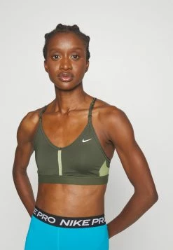 Nike Performance INDY V NECK BRA - Light Support Sports Bra - Cargo Khaki/alligator -Nike Performance store adde0d3c2449485ba73311f5118c4f75