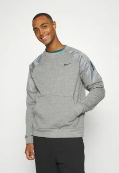Nike Performance THERMA NOVELTY CREW - Sweatshirt - Dark Grey Heather/particle Grey/black