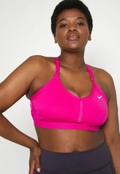 Nike Performance INDY V NECK BRA - Medium Support Sports Bra - Active Pink/white