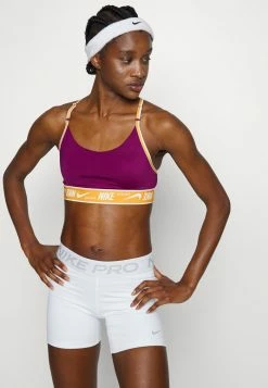 Nike Performance INDY LOGO BRA - Light Support Sports Bra - Sangria/light Curry/white