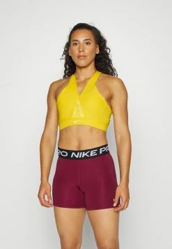 Nike Performance WRAP BRA - Medium Support Sports Bra - Yellow Ochre/yellow Ochre/gold Suede/(white)