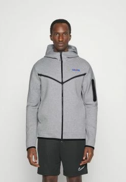 Nike Performance FC BARCELONA HOODIE - Zip-up Sweatshirt - Dark Grey Heather/wolf Grey/signal Blue
