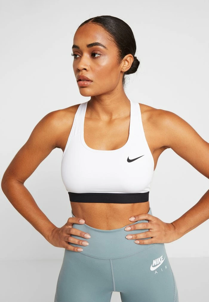 Nike Performance BAND BRA - Medium Support Sports Bra - White/black 1 Nike Performance BAND BRA - Medium Support Sports Bra - White/black