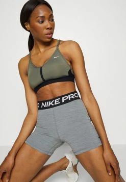 Nike Performance INDY V NECK BRA - Light Support Sports Bra - Medium Olive/black/white -Nike Performance store f7600888ef9e47df94365bc37d7dba77