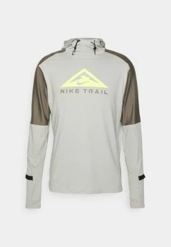 Nike Performance TRAIL HOODIE - Long Sleeved Top - Light Iron Ore/olive Grey/volt -Nike Performance store f962c5b60d514f999071581a6ff011b3